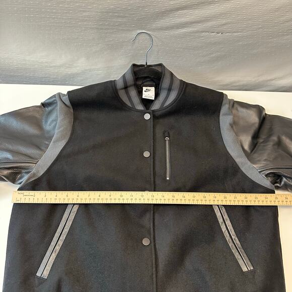 Nike Sportswear Oversized Wool Leather Destroyer Jacket Womens XL FN3672 Black - Picture 12 of 14